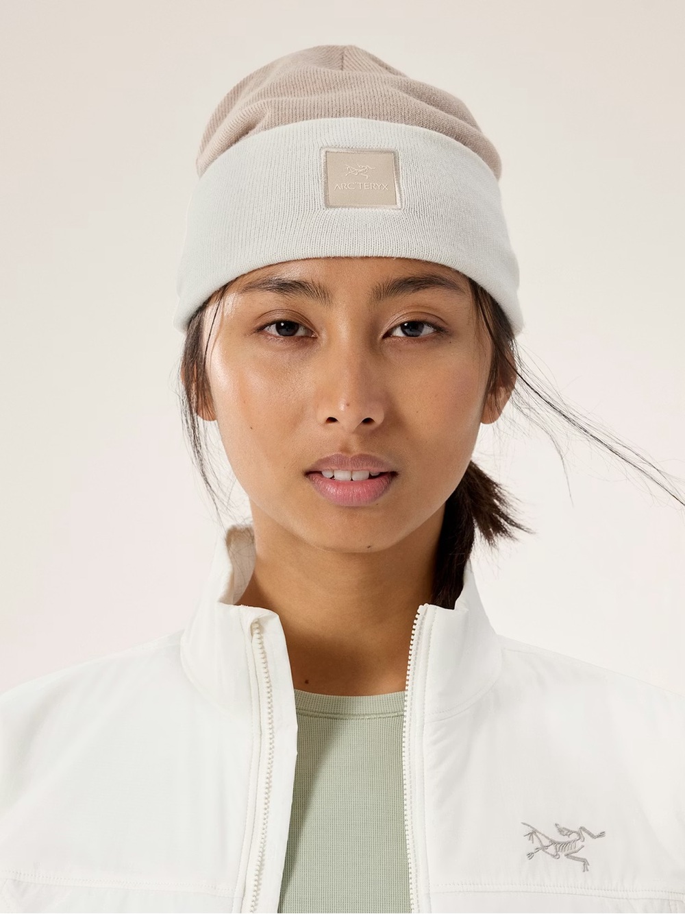 Arc'teryx Cream and Tan Knit Beanie with Logo Patch